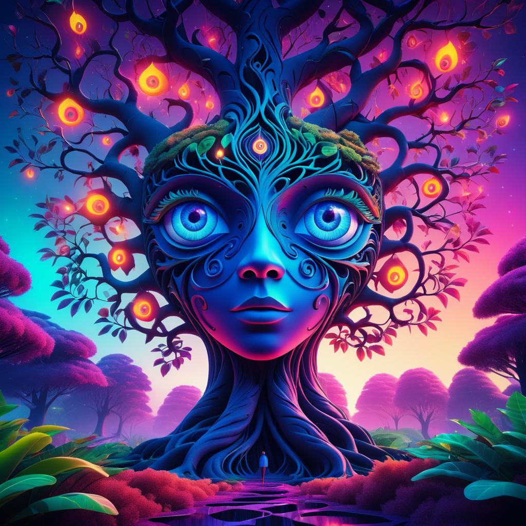 Surreal Tree with Human Eyes in 8K