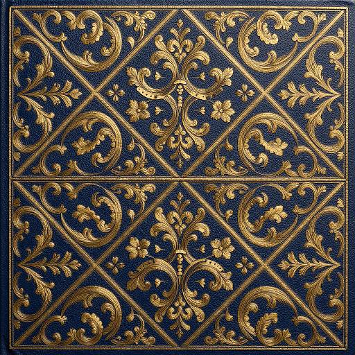 Gold Renaissance Scrollwork on Blue Leather