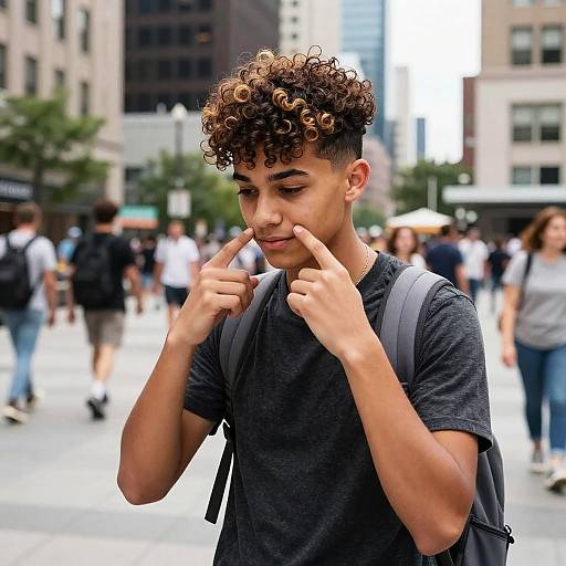 Teen Enjoying Curly Undercut in Plaza