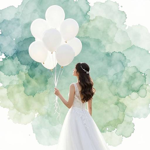 Slender Bride with White Balloons