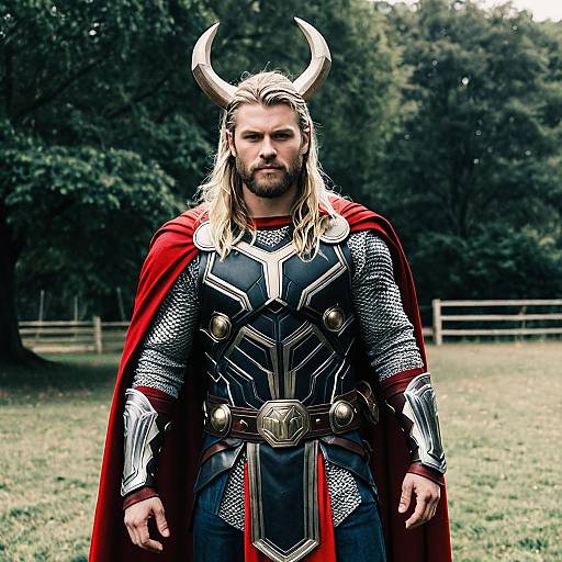 Man in Thor Costume with Horned Helmet