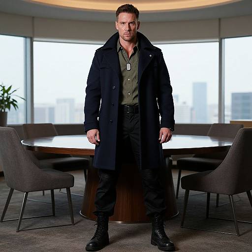 Confident Man in Military Peacoat