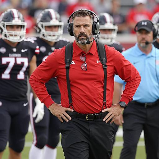 Intense Football Coach at Crowded Stadium