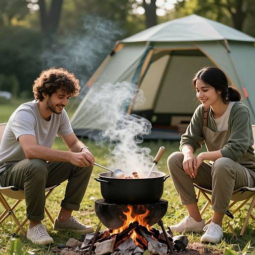 Rustic Campfire Cooking Scene