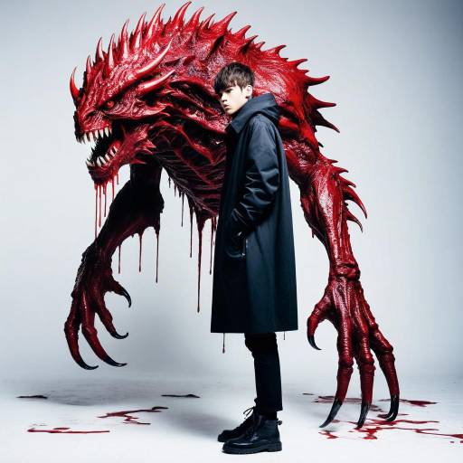 Young Boy with Oversized Monster Companion