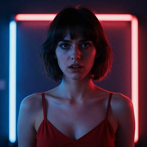 Neon Portrait of a Woman in Red