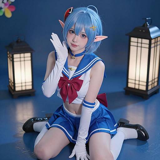 Blue-Haired Elf Anime Girl Artwork