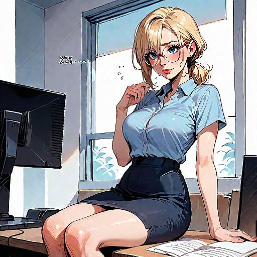 Blushing Office Lady Talking