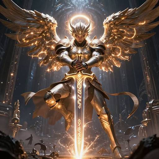 Warrior Angel Descending Through Celestial Portal