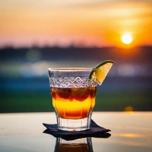 Cocktail with Lime Slice at Sunset