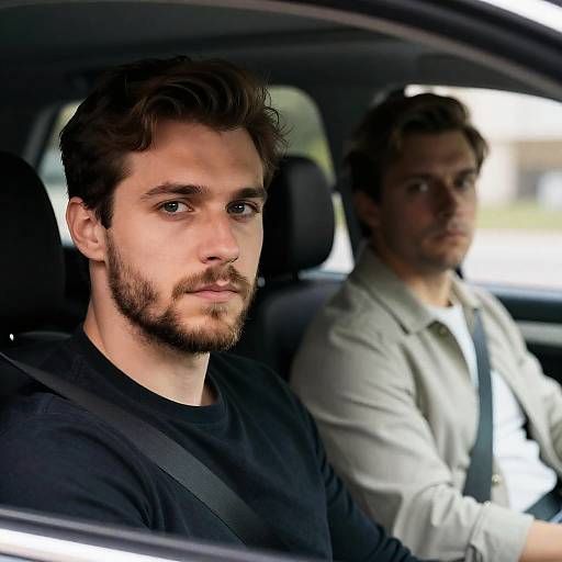 Intense Portrait of Two Men in Car