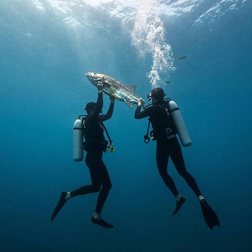 Dramatic Underwater Scene with Divers
