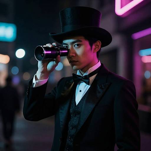 Rangefinder Neon-Noir Street Magician Portrait