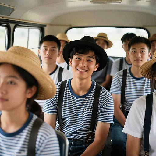 Vintage Bus Group Portrait with Style