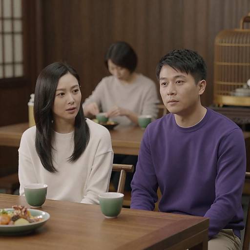 Asian Man and Woman at Wooden Table