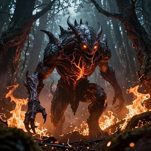 Infernoid Beast in Burning Forest