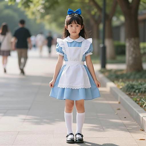 Girl in Alice in Wonderland Costume on Sidewalk
