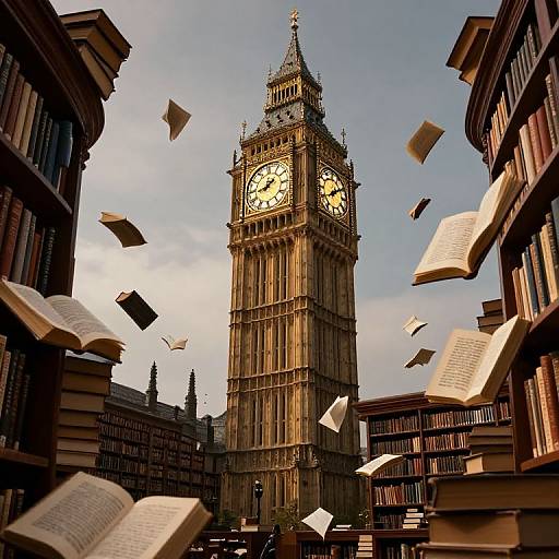 Mystical Clock Tower Library Scene