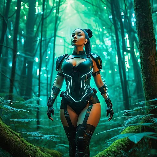 Energized Cyberpunk Beauty in Enchanted Forest