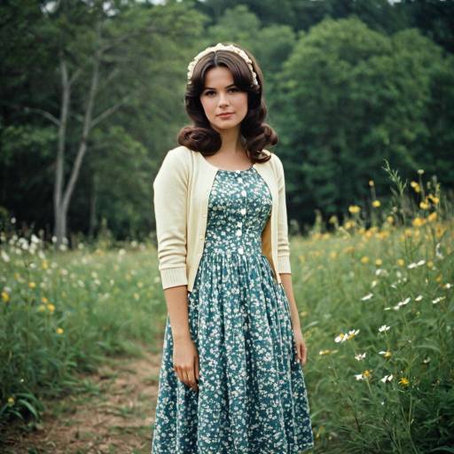 1960s Style Woman in Floral Dress Outdoors