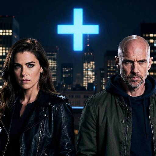 Urban Night Scene with Glowing Symbol