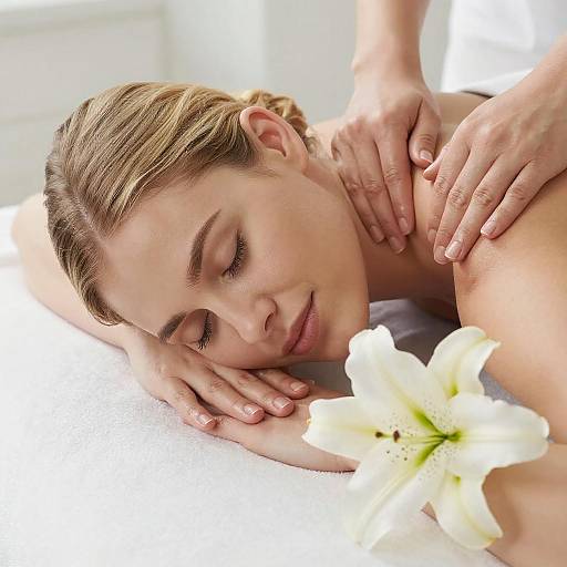 Blonde Woman Receiving Relaxing Massage with White Lily