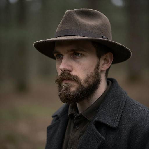 Pensive Bearded Man in Forest