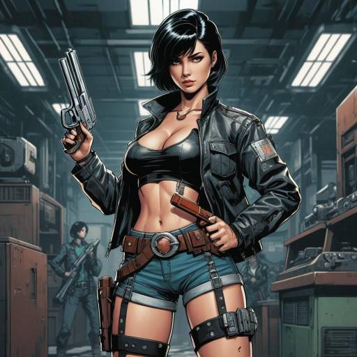 Retro Cyberpunk Girl with Gun
