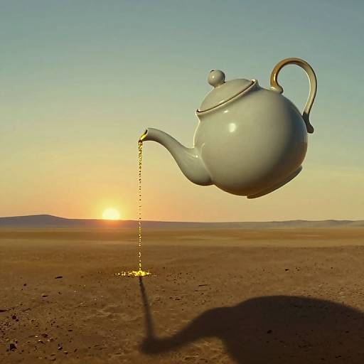 Surreal Dalí-Style Hovering Teapot