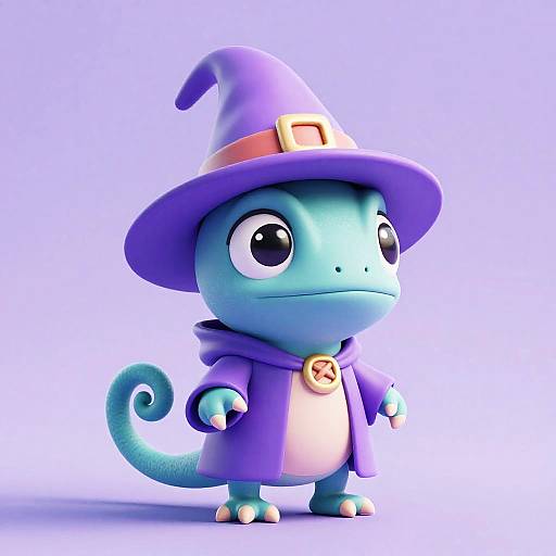 Chibi Cartoon Chameleon Wizard 3D