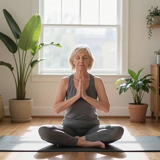 Serene Senior Woman Meditating Indoors