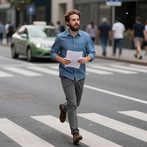 Man Running Across City Crosswalk, Confetti