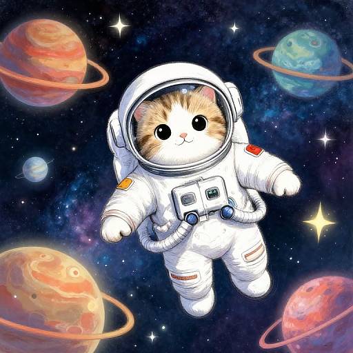 Cute Cat Astronaut in Colorful Space