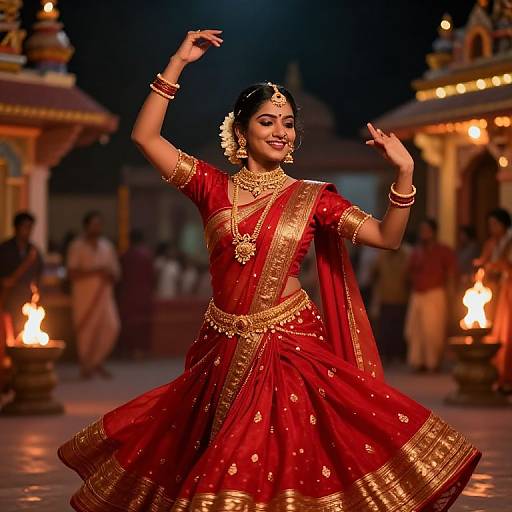 Indian Girl Dancing in Festival Courtyard