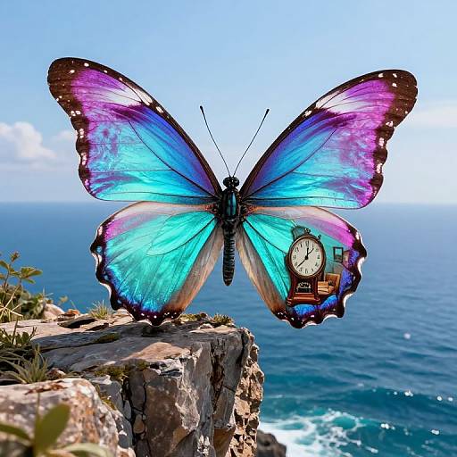 Surreal Butterfly Dreamscape with Clock