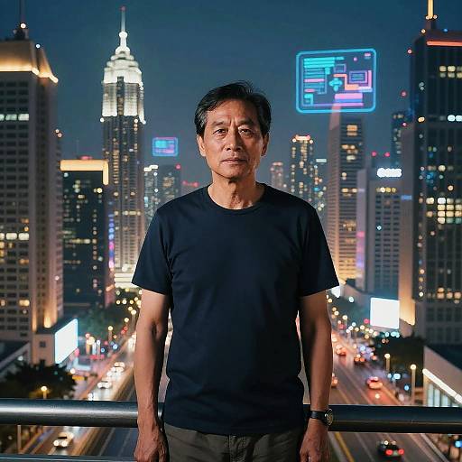 Futuristic Middle-Aged Man in Megalopolis