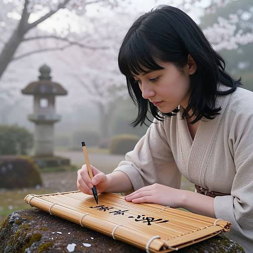 Serene Japanese Garden Calligraphy
