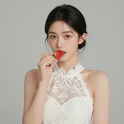 Elegant Asian Woman in Lace Dress