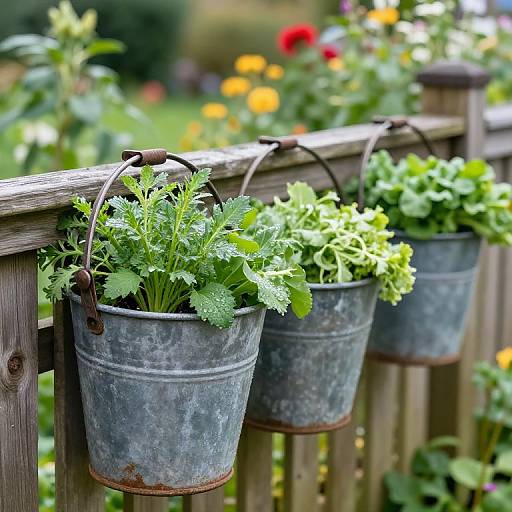 Weathered Buckets with Fresh Herbs