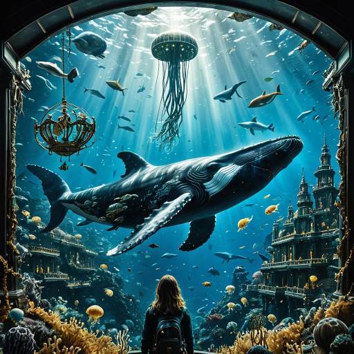 Underwater Fantasy City with Humpback Whale