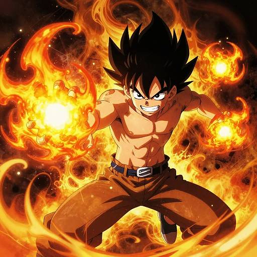 Confident Anime Boy Casting Fireballs