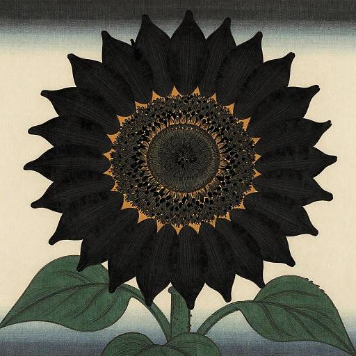 Black Sunflowers in Hokusai Ukiyo-e Style