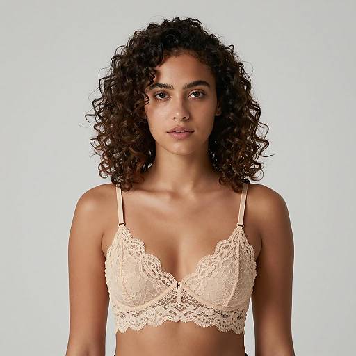 Curly-Haired Woman in Beige Bralette
