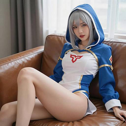 Anime-Style Silver-Haired Woman Lounge