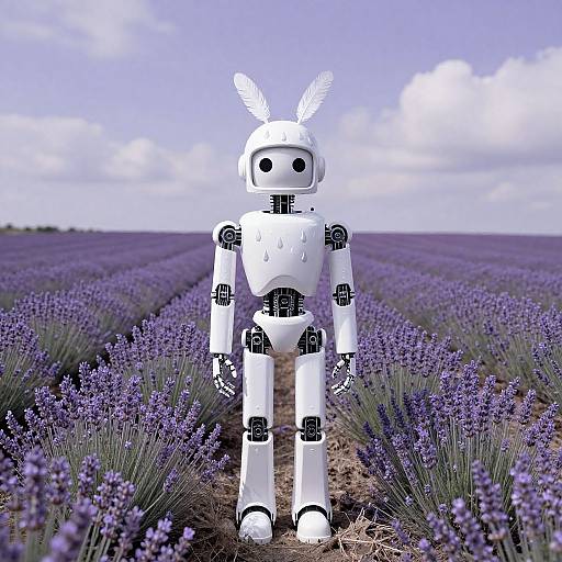 Surreal Monochrome Robot in Lavender