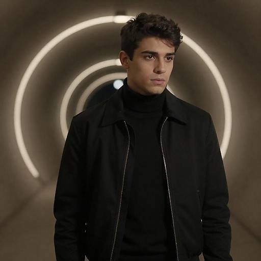 Serious Man in Glowing Ring Tunnel