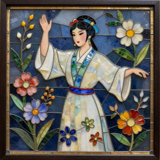 Stained Glass Floral Opera Singer