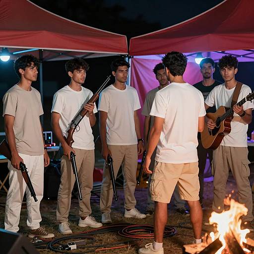 Night Gathering Around Red Tents