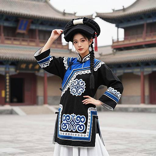 Classic Chinese Dance in Blue Embroidery