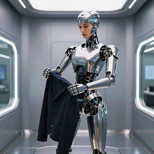Futuristic AI Robot Removing Clothes